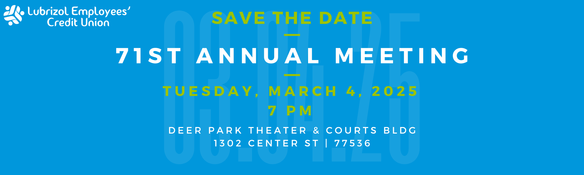 71st Annual Meeting: March 4th at 7pm at the Deer Park Theater and courts building